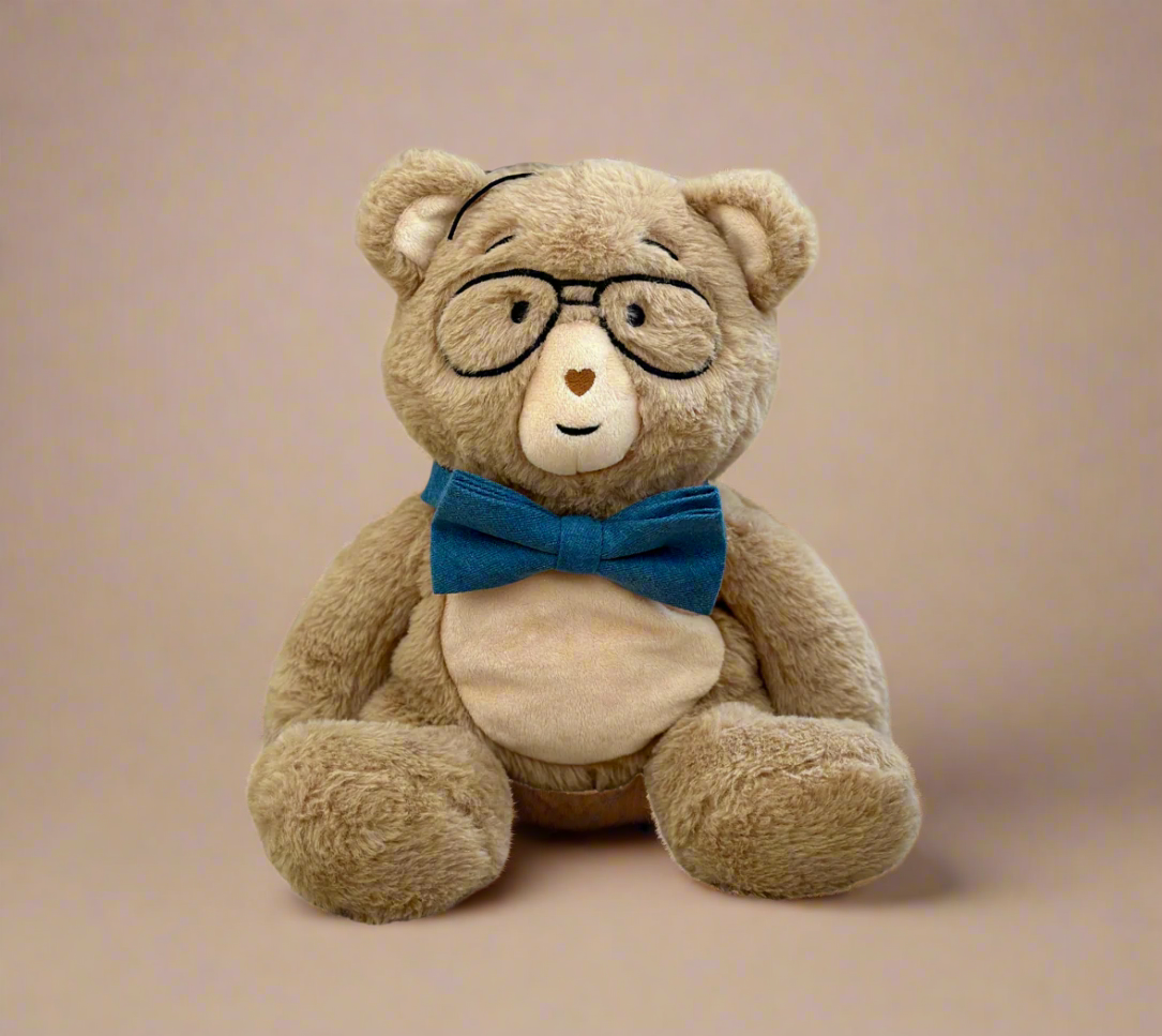 Teddy bear with blue bow tie on sale