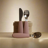 Front view of blush toddler silverware set