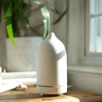 Keep calm diffuser in snow next to window