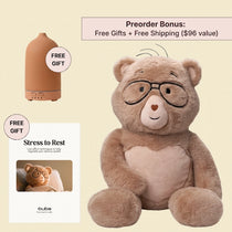 Percy bear with preorder bonuses diffuser, and ebook on a beige background
