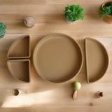Over head view of all sections of stay put plate in oat