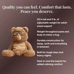 Percy bear with text about comfort and support on a dark background