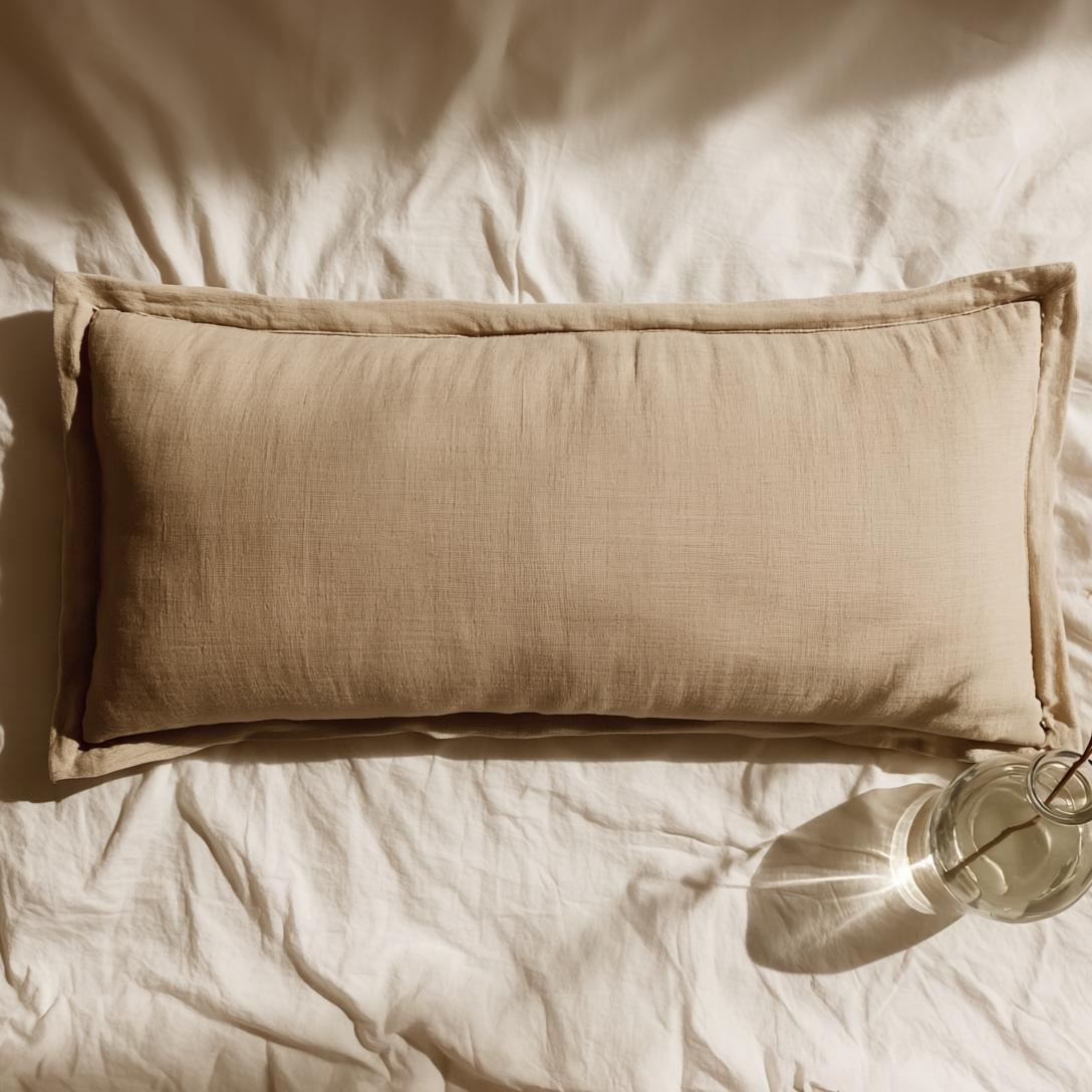 Weighted throw pillow in flax for anxiety and stress relief