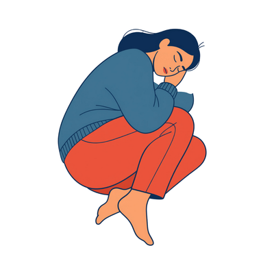 Illustration of a person sitting with their head in their arms on a white background